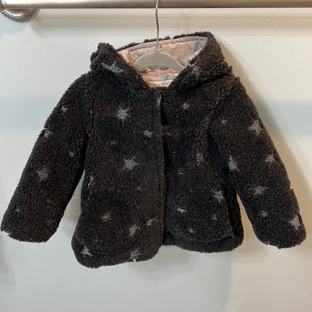 Zara Kids Sherpa Coat Jacket with Silver Stars size 9/12